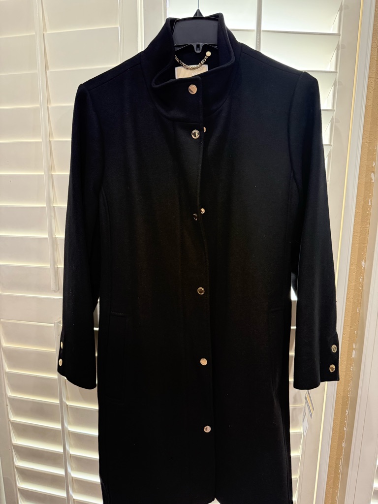 Michael Kors Black Wool Coat With Gold Hardware And Buttons - Nwt